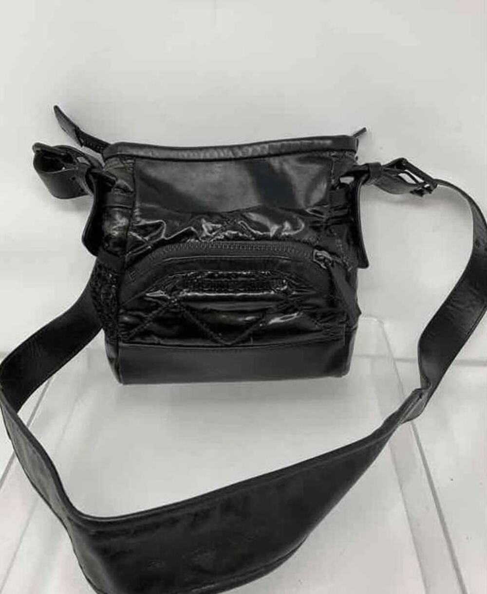Vintage Emporio Armani Black Quilted Coated Nylon Leather Crossbody Shoulder Bag